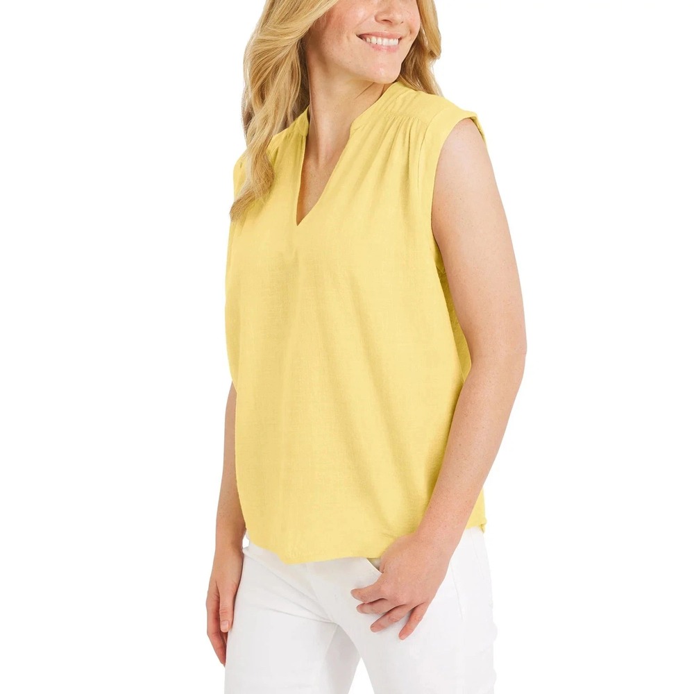 Lands' End Women's Sleeveless Splitneck Blouse, Yellow, Size Small, New